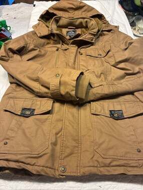 Outdoor Jacket Men's Fleece-Lined Winter Work Jacket with Removable Hood